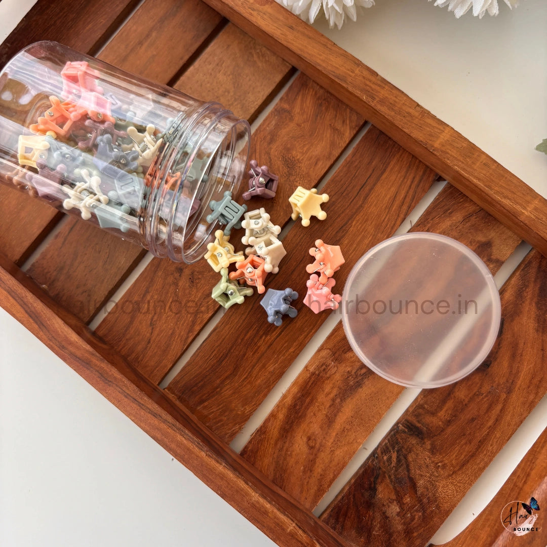 Neutral Mini Hair Claw Clip Jar – Pack of 50 | Assorted Tiny Hair Clips for Girls (6 Designs)