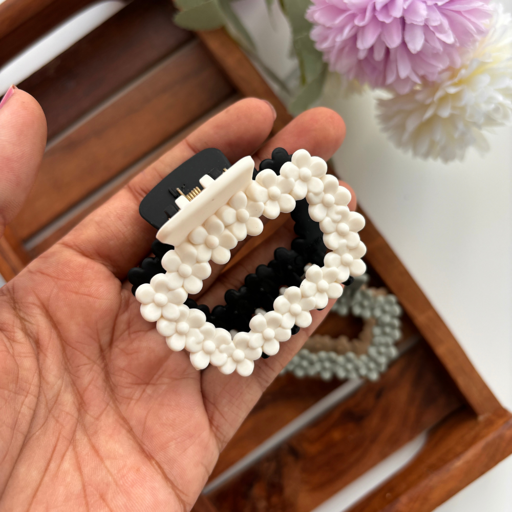Dual Colour Flower Square Hair Claw - Medium