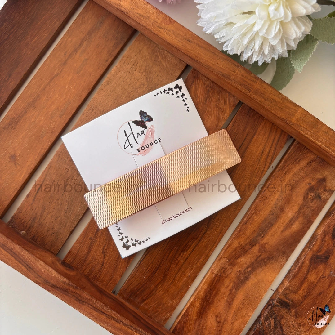 Aurelia Micro-Rib Metallic Rectangle Barrette – Minimal Luxe Series