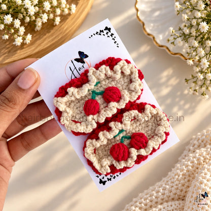 Premium Handmade Crochet Cherry & Floral Tic Tac Hair Clips – Pack of 2