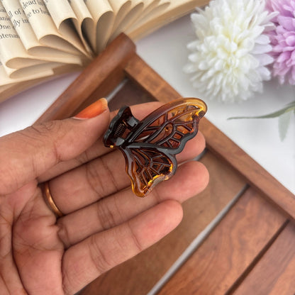 Glossy Lined Butterfly Hair Claw - Small