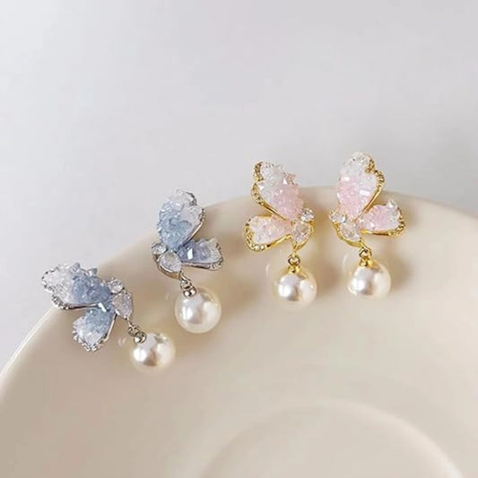 Lustrous Wings Crystal Butterfly Earrings
