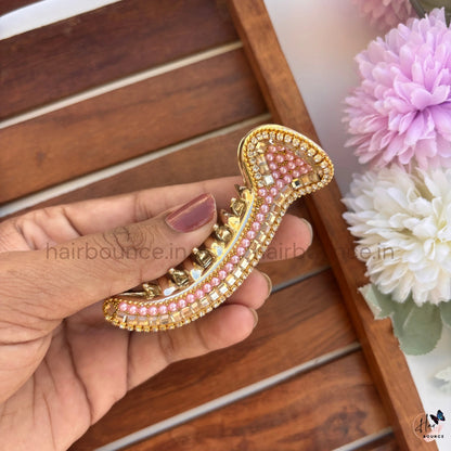 Royal Pearl Beaded Curved Hair Claw – Premium Designer Banana Hair Clip
