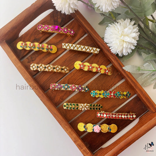Traditional Kundan Hair Clip Combo - Pack of 10