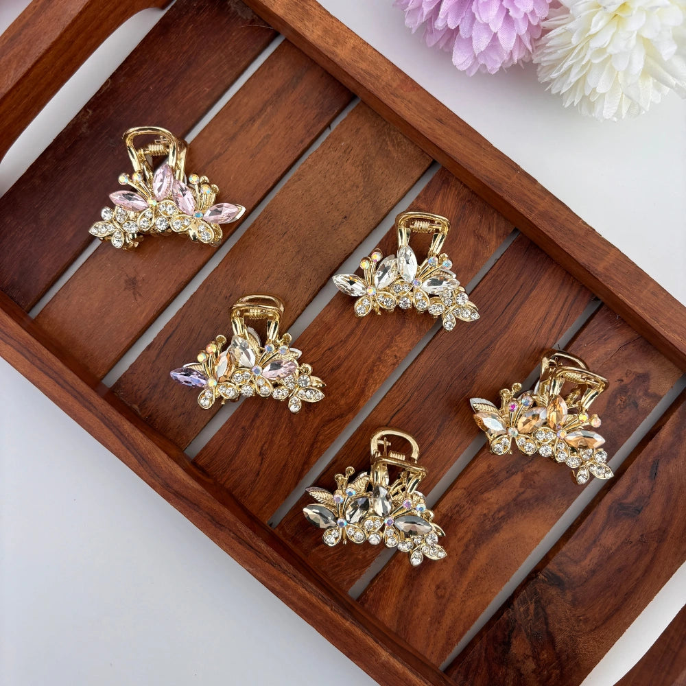 Premium Metal Triple Butterfly Hair Claw - Medium