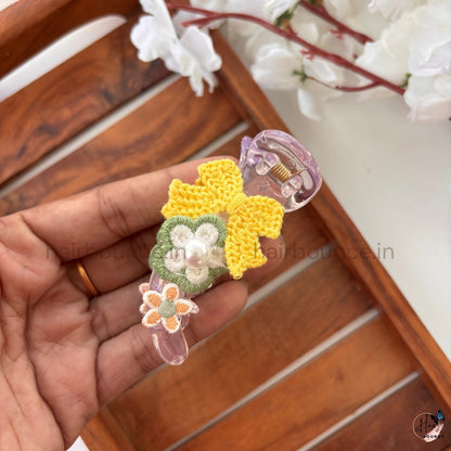 Crochet Floral Bow Banana Clip – Medium