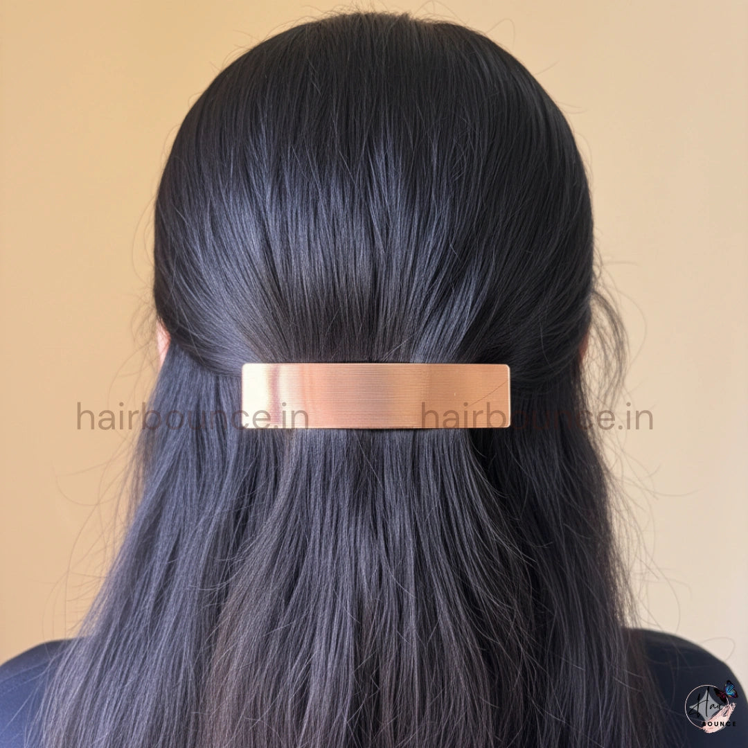 Aurelia Micro-Rib Metallic Rectangle Barrette – Minimal Luxe Series