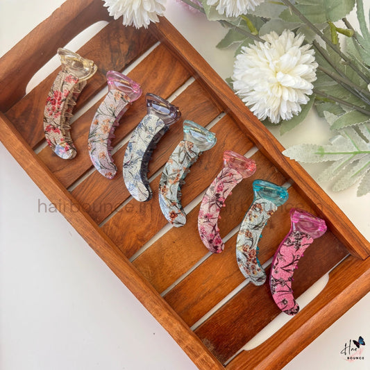 Floral Fabric Banana Hair Claw - Medium