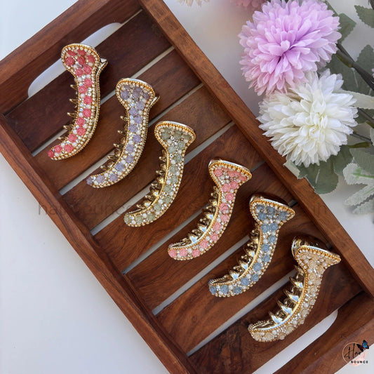 Floral Pearl Curved Hair Claw – Luxury Rose Embellished Banana Hair Clip