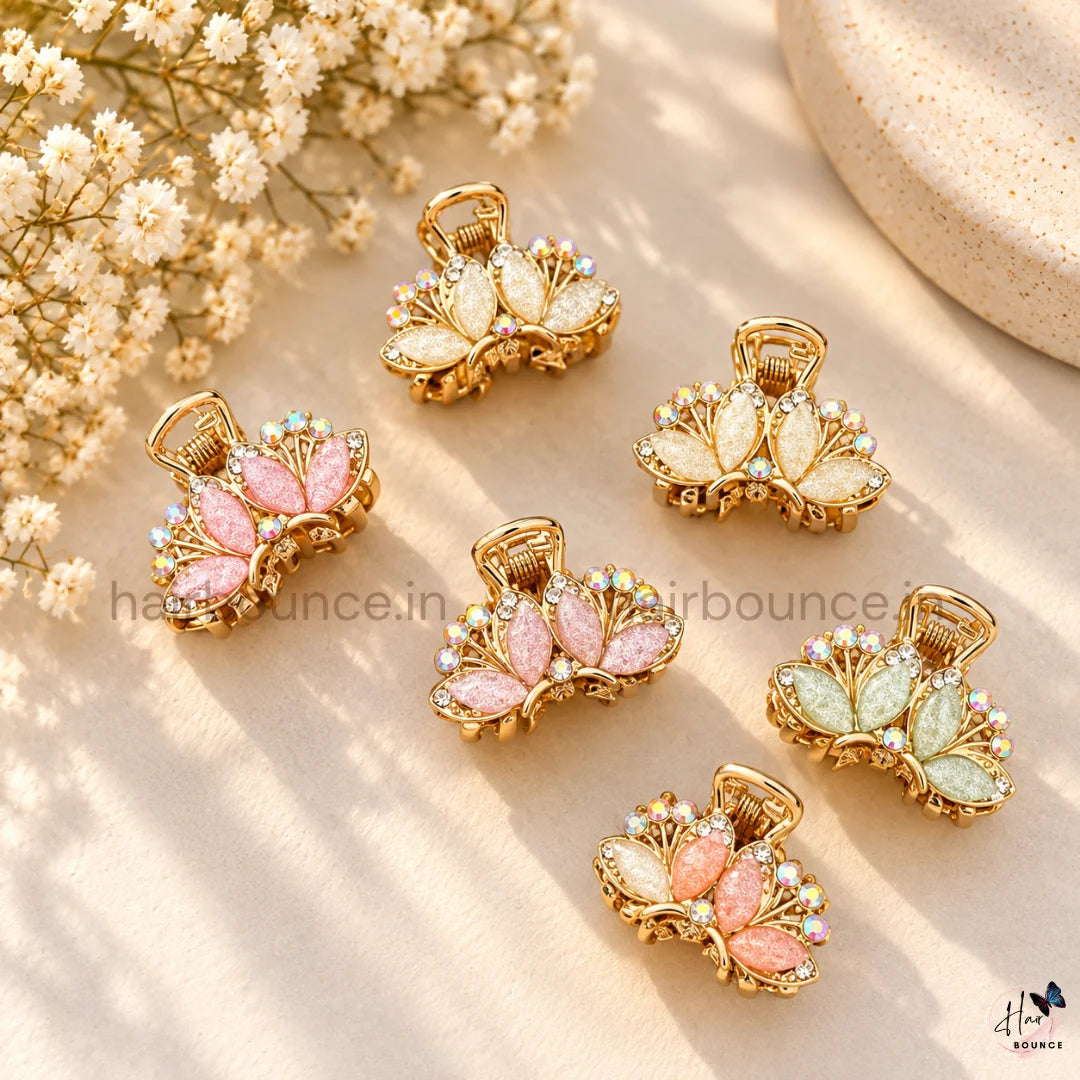 Pastel Crystal Butterfly Mini Hair Claw Clips – Pack of 6