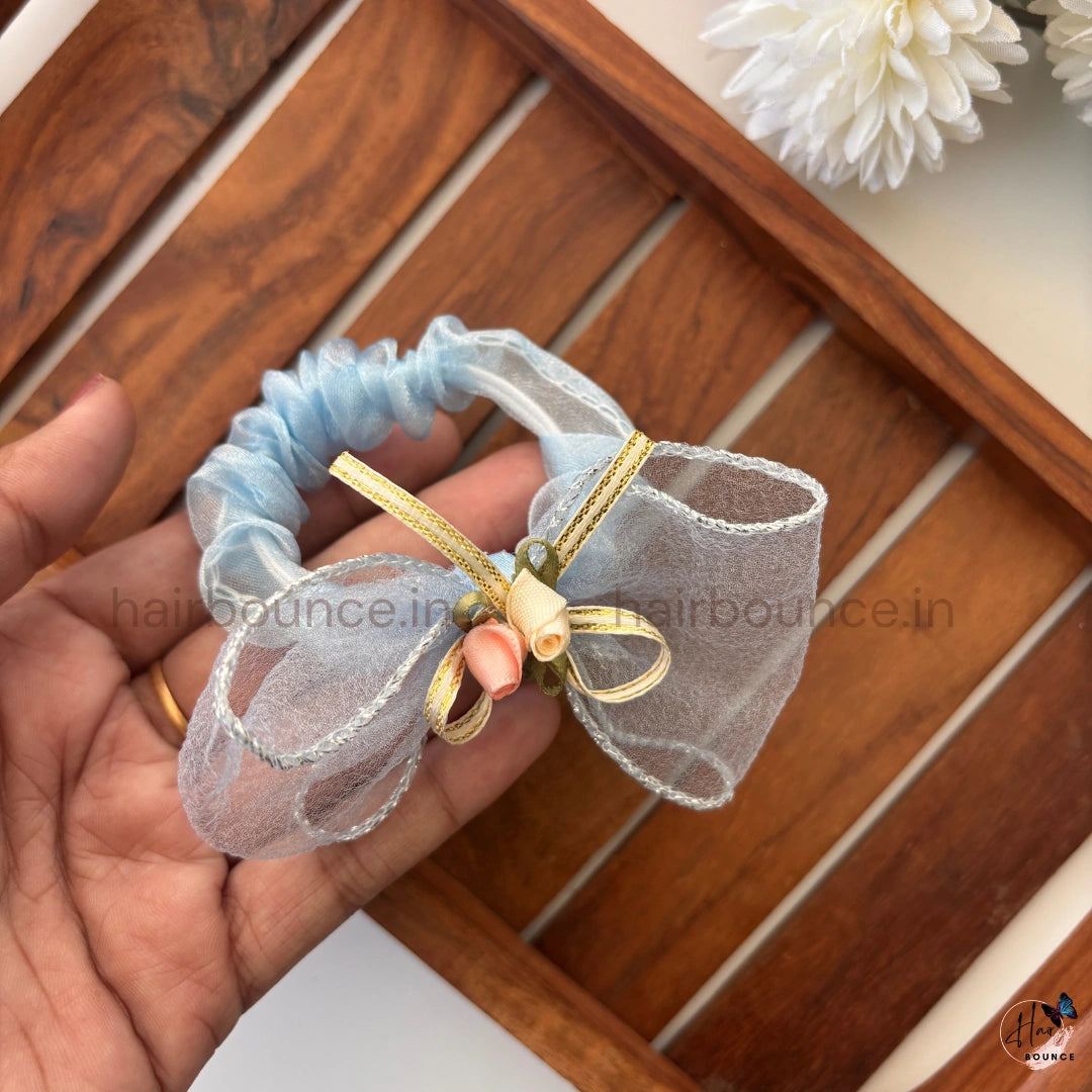 Vintage Rose Ribbon Organza Bow Scrunchie