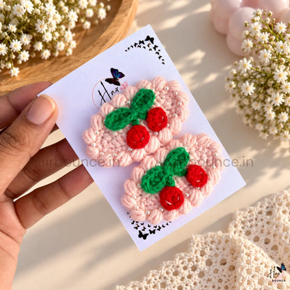 Premium Handmade Crochet Cherry & Floral Tic Tac Hair Clips – Pack of 2