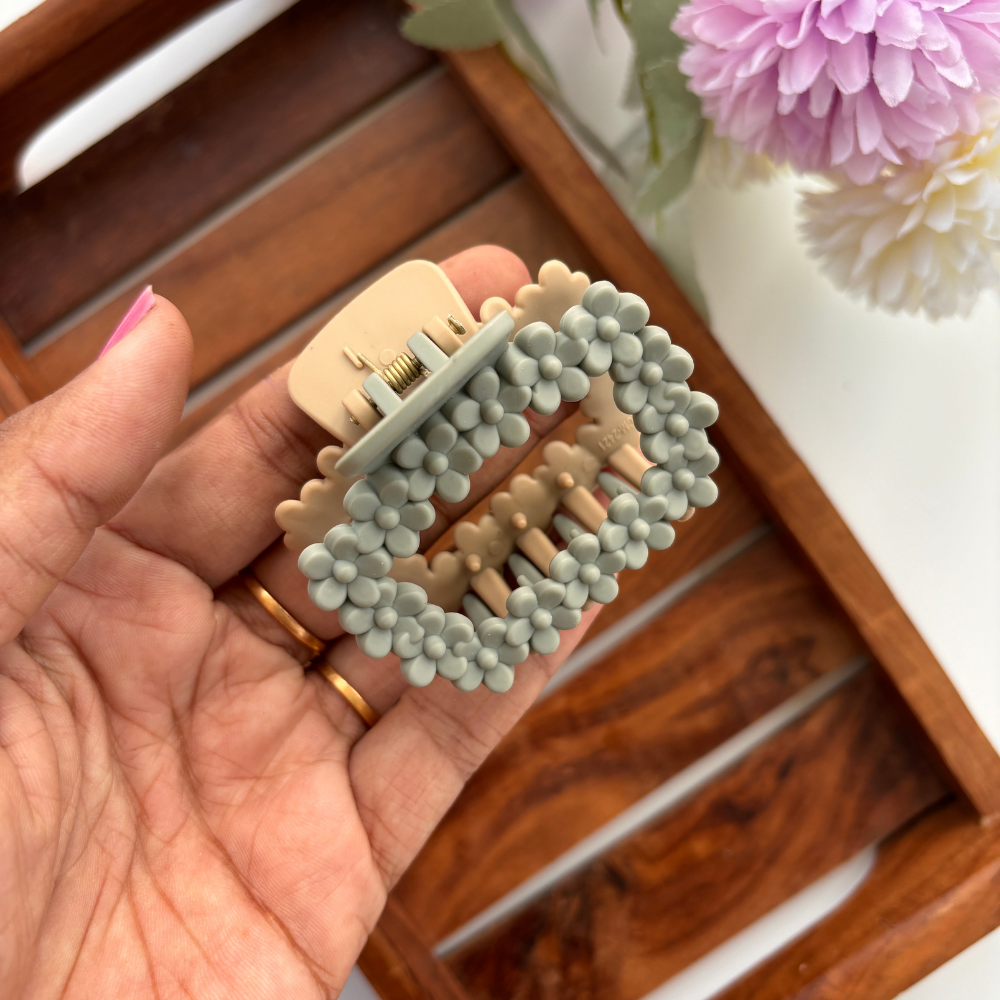 Dual Colour Flower Square Hair Claw - Medium