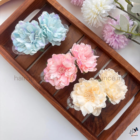 Double Peony Bloom Curved Hair Clip - Large