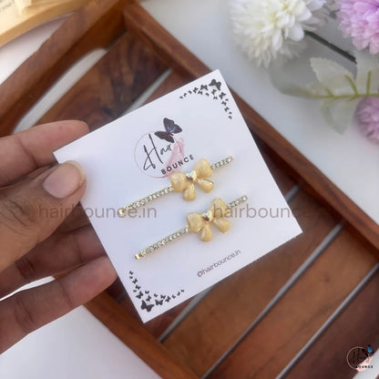 Crystal Bow Hair Pins with Heart Detail – Pack of 2