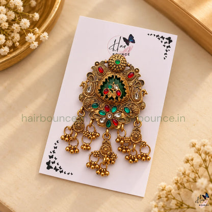 Royal Mayuri Peacock Kemp Jada Billa with Gold Bead Hangings – 2 Styles