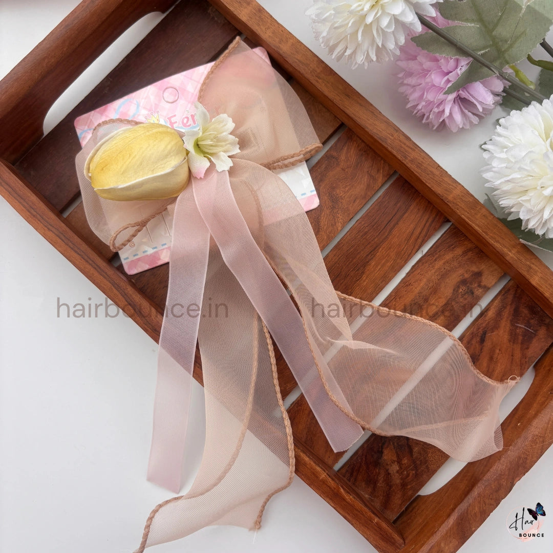 Bloom Veil Floral Hair Bow Clip – Elegant Mesh Ribbon Hair Bow for Women & Girls