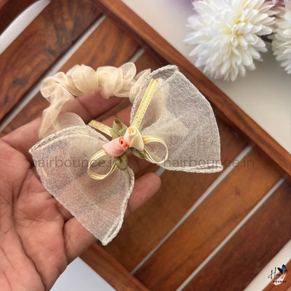 Vintage Rose Ribbon Organza Bow Scrunchie