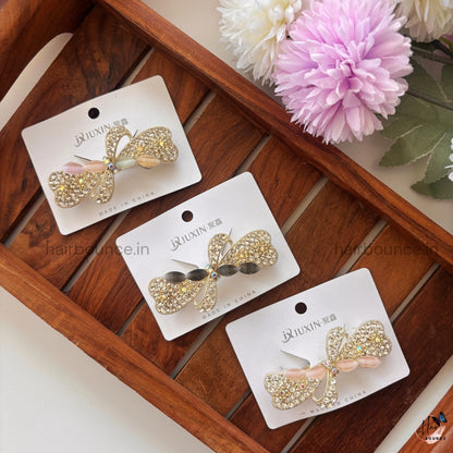 Golden Flutter Butterfly Crystal Center Clip