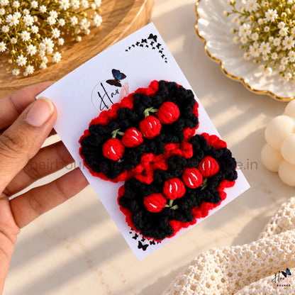 Premium Handmade Crochet Cherry & Floral Tic Tac Hair Clips – Pack of 2