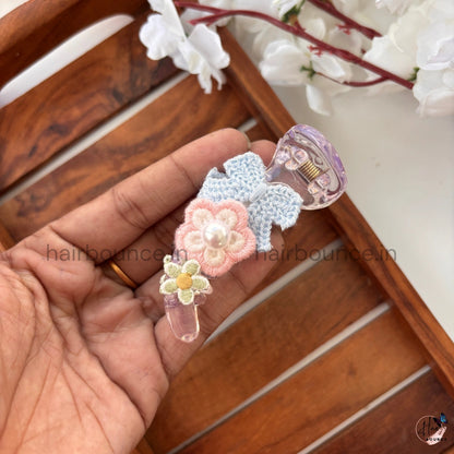 Crochet Floral Bow Banana Clip – Medium