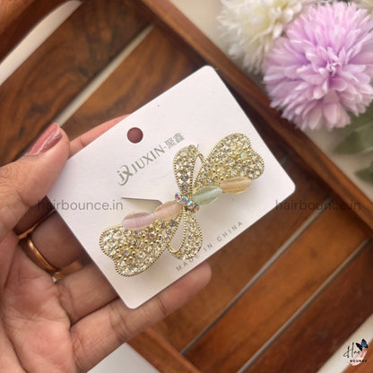 Golden Flutter Butterfly Crystal Center Clip