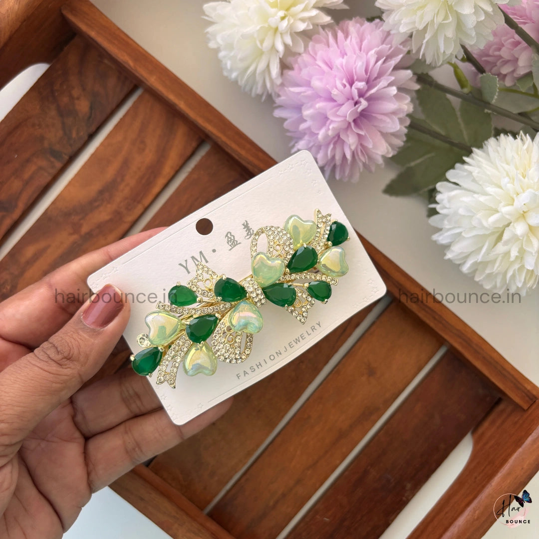 Garden Heart Bloom Crystal Bar Clip