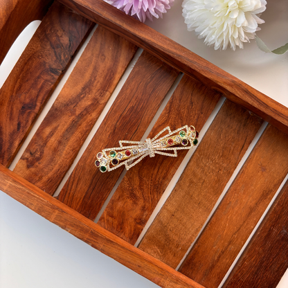 Multicolor Stone Bow Hair Clip – Assorted Shades