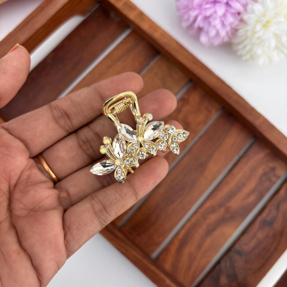 Premium Metal Triple Butterfly Hair Claw - Medium