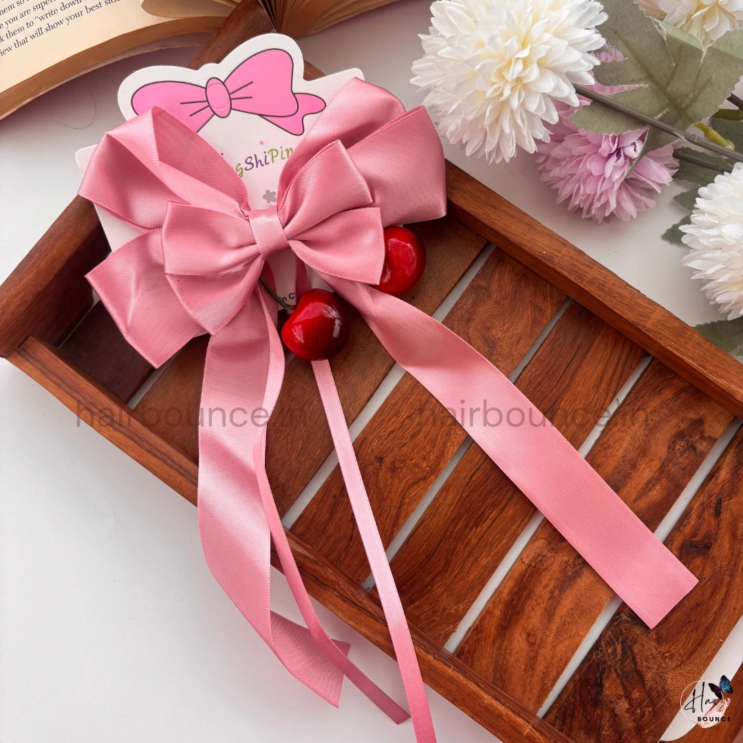 Cherry Charm Satin Bow Clip
