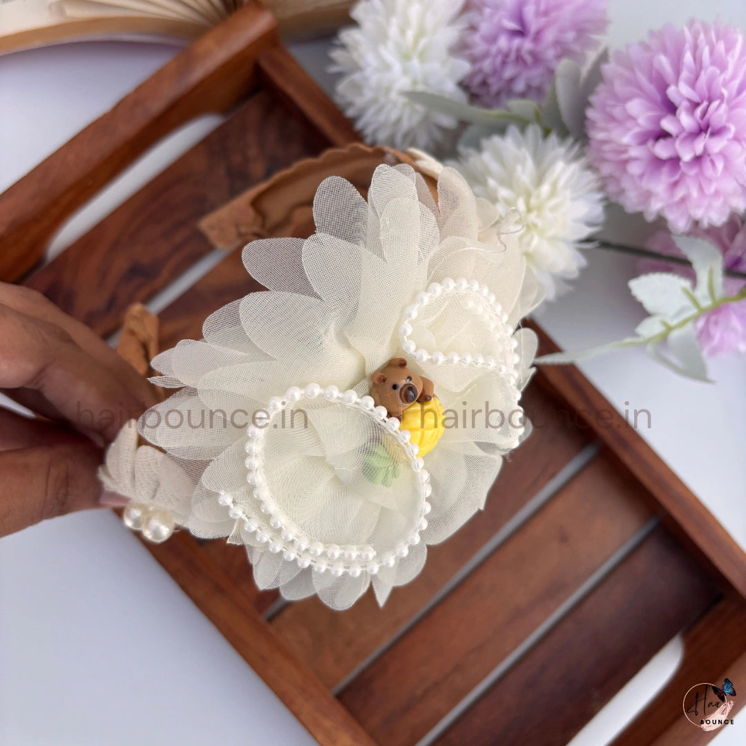 Pearl Teddy Mesh Floral Headband for Girls – Cute Kids Hair Band