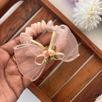 Vintage Rose Ribbon Organza Bow Scrunchie