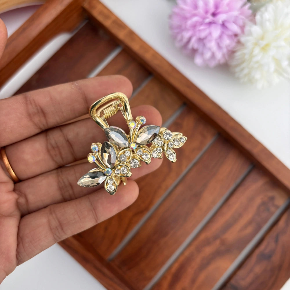 Premium Metal Triple Butterfly Hair Claw - Medium