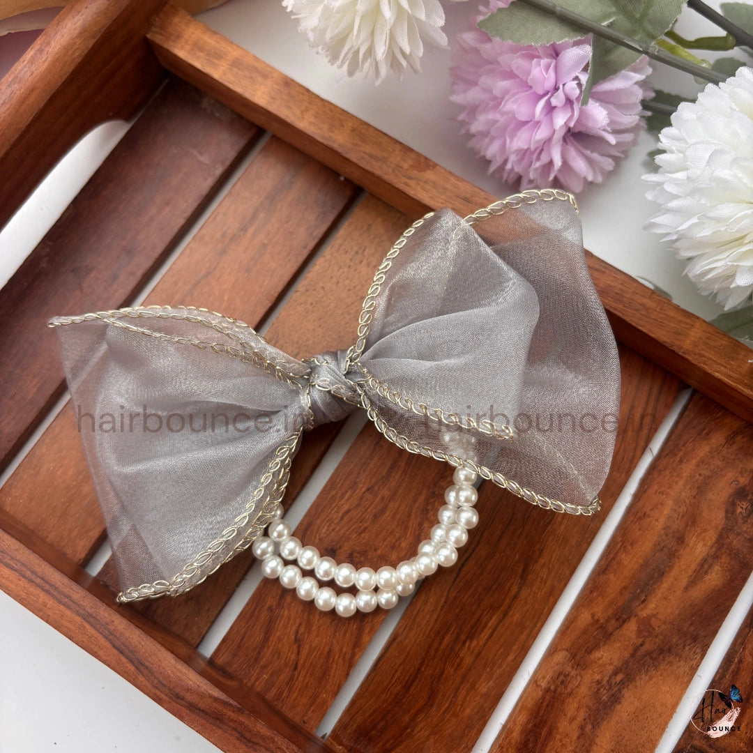 Pearl Ribbon Organza Hair Tie