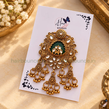Royal Mayuri Peacock Kemp Jada Billa with Gold Bead Hangings – 2 Styles