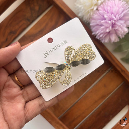 Golden Flutter Butterfly Crystal Center Clip
