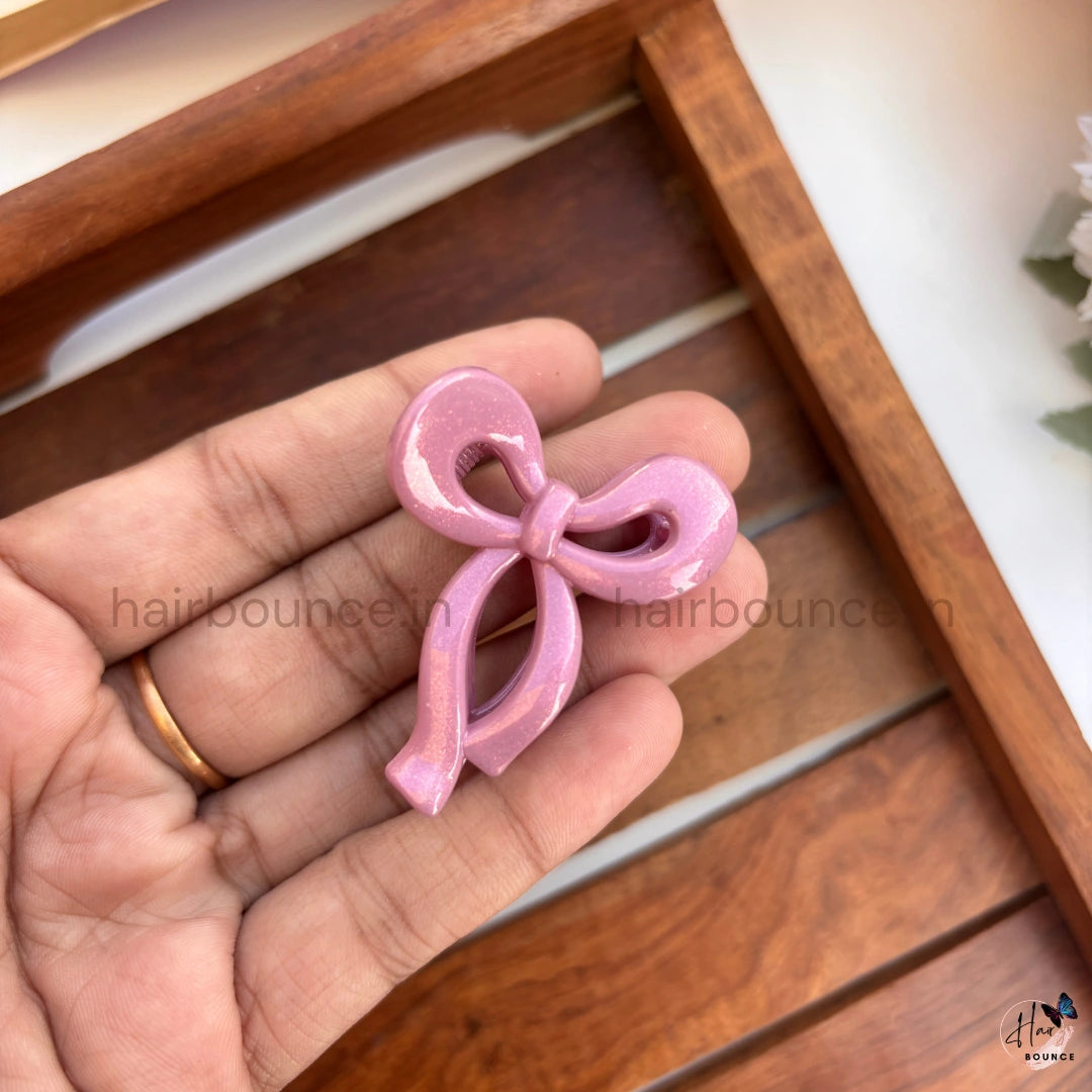 Bow Hair Claw Clips – Cute Glossy Ribbon Clutch Clips for Women & Girls / Small