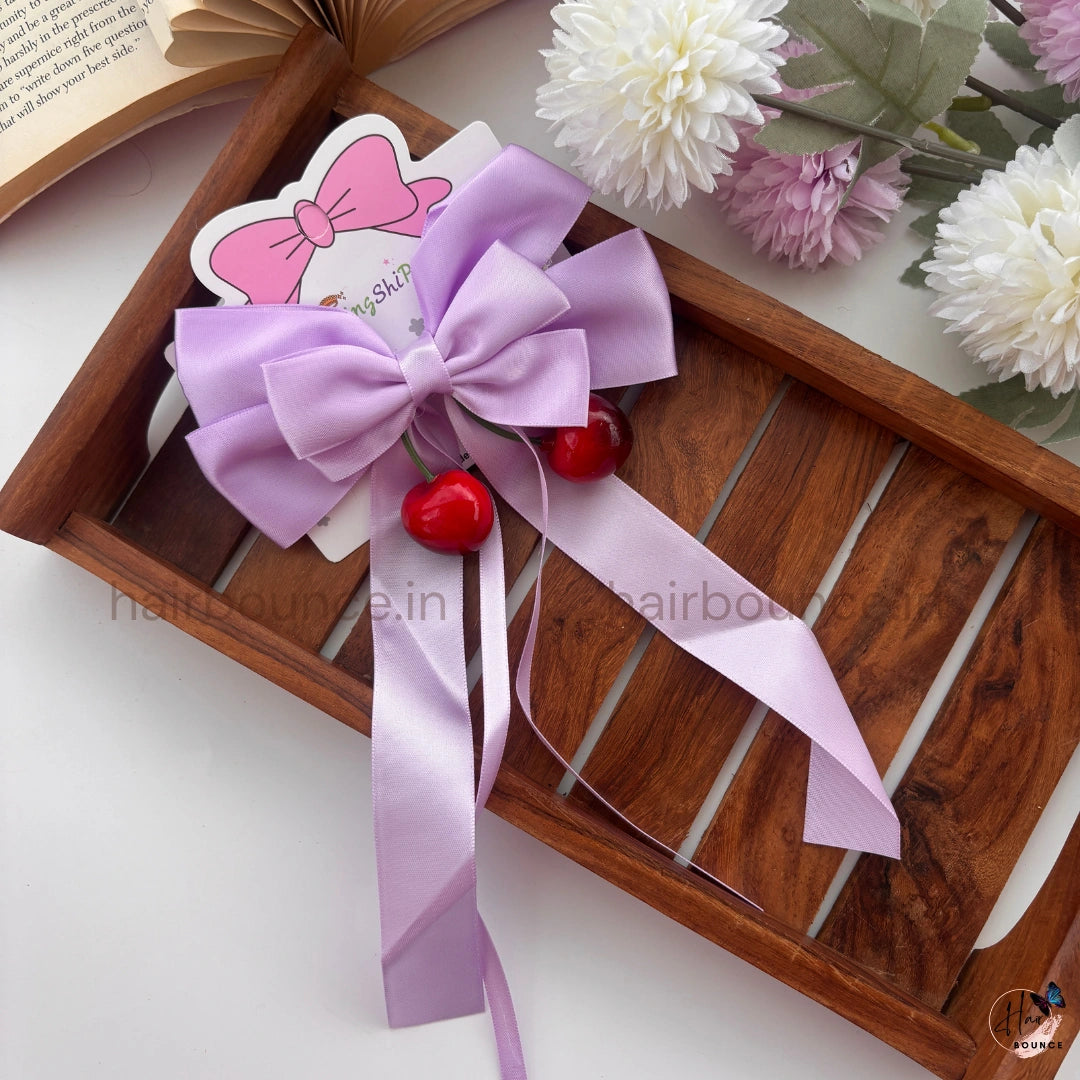 Cherry Charm Satin Bow Clip