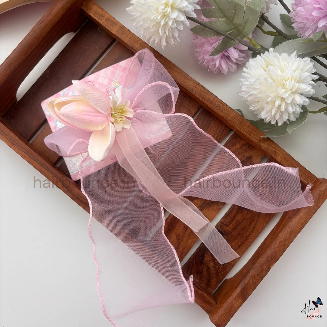 Bloom Veil Floral Hair Bow Clip – Elegant Mesh Ribbon Hair Bow for Women & Girls