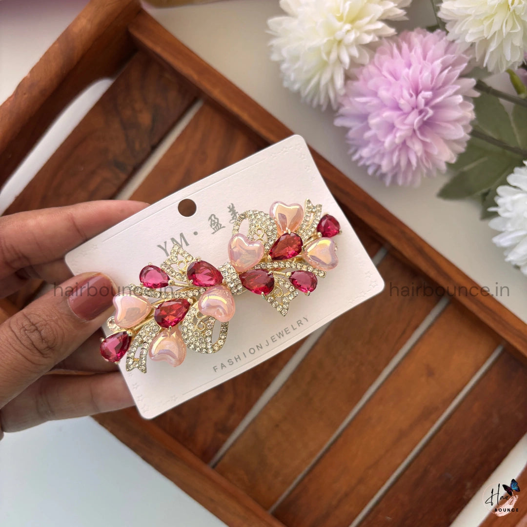 Garden Heart Bloom Crystal Bar Clip