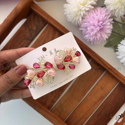 Garden Heart Bloom Crystal Bar Clip