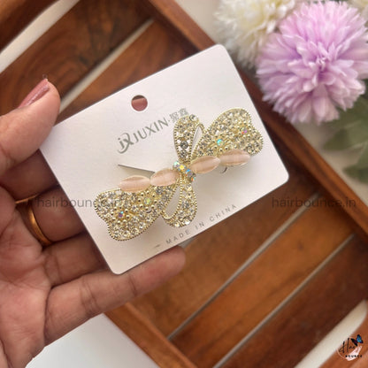 Golden Flutter Butterfly Crystal Center Clip