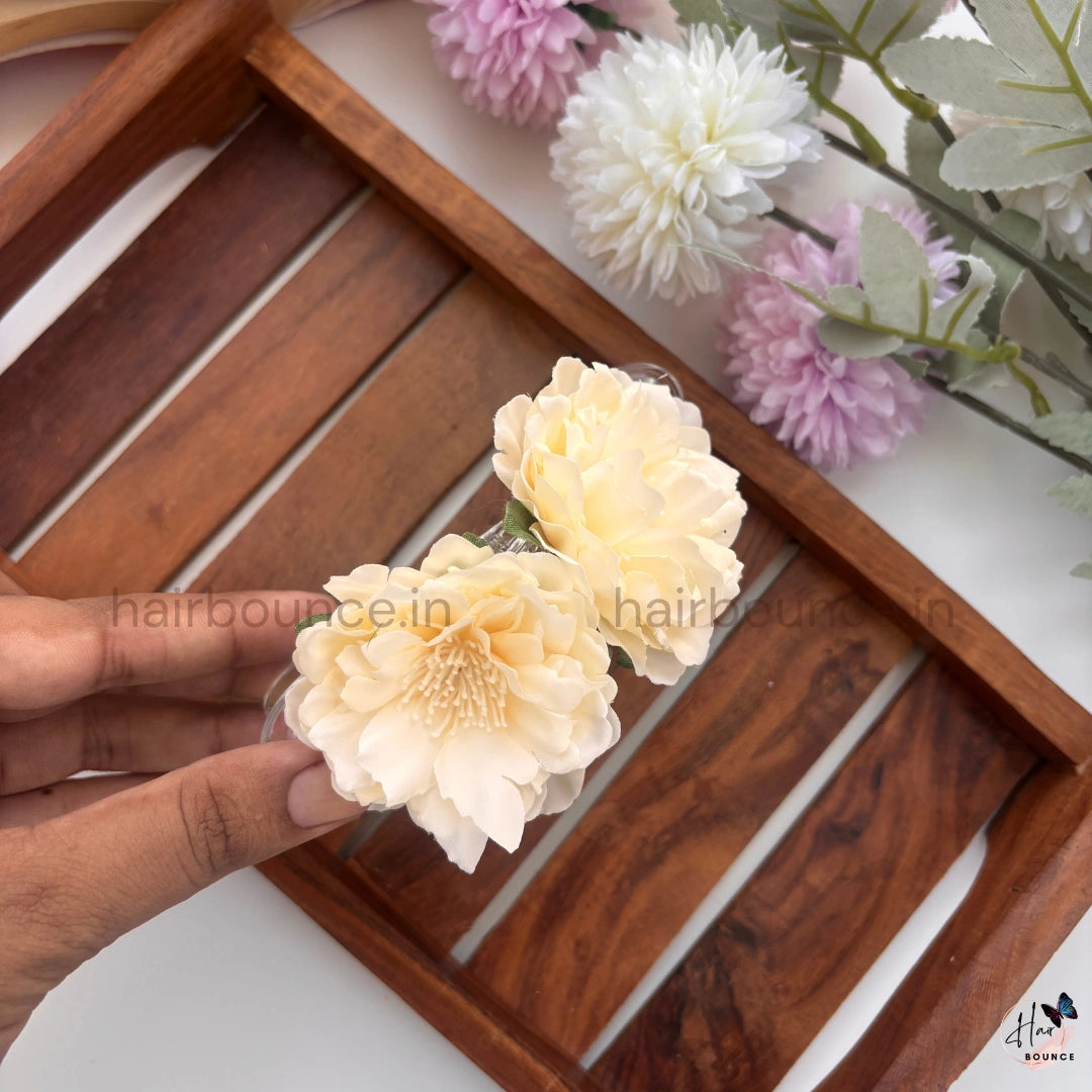 Double Peony Bloom Curved Hair Clip - Large
