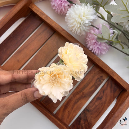 Double Peony Bloom Curved Hair Clip - Large