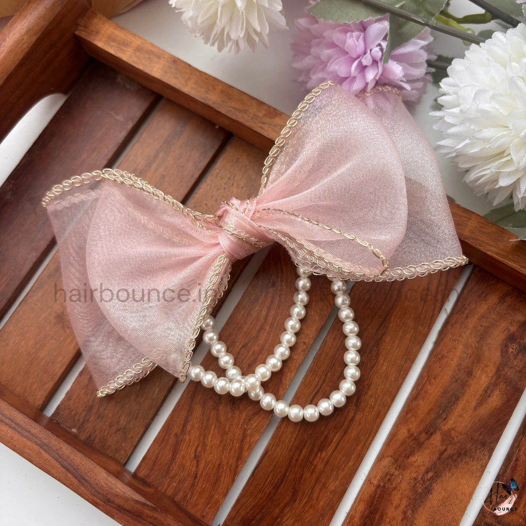 Pearl Ribbon Organza Hair Tie