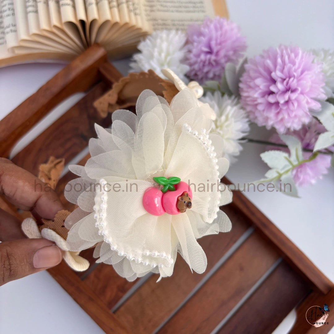 Pearl Teddy Mesh Floral Headband for Girls – Cute Kids Hair Band