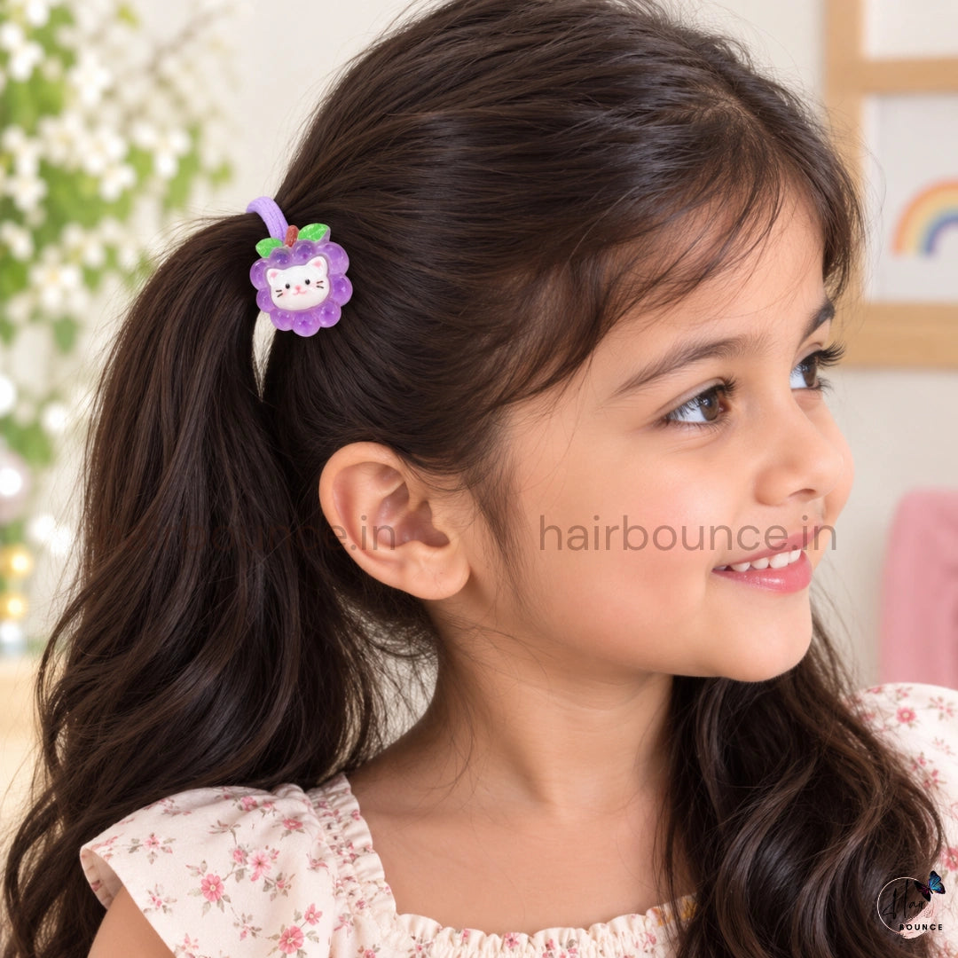 Cute Fruit & Animal Charm Ponytail Rubber Bands for Girls – Pack of 2
