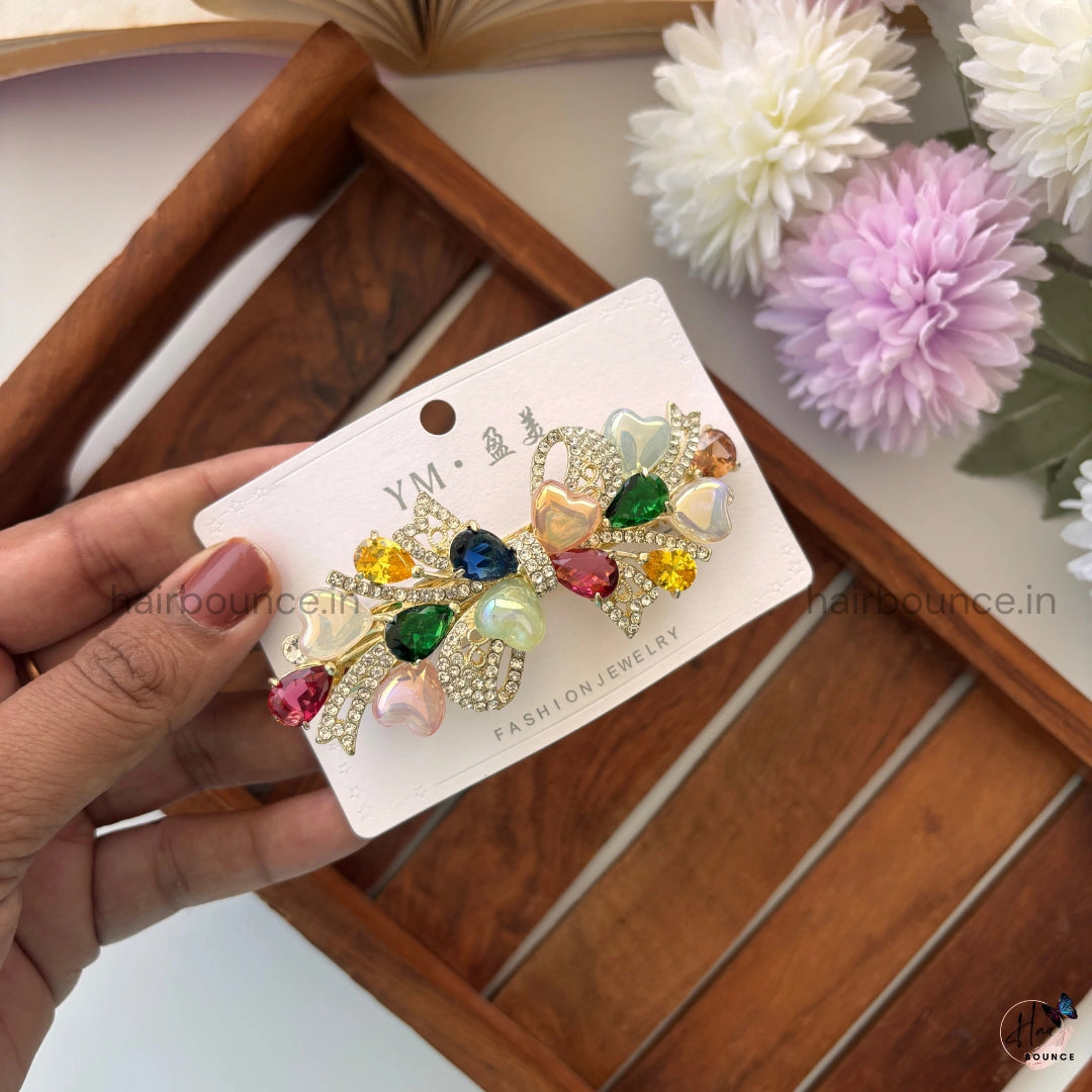 Garden Heart Bloom Crystal Bar Clip