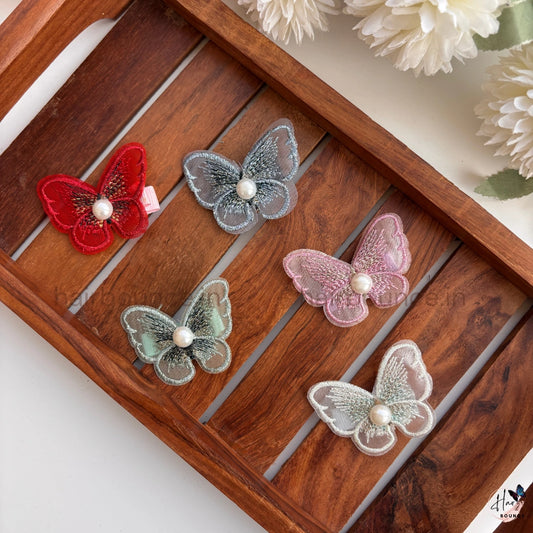 Elegant Embroidered Butterfly Hair Clip with Pearl