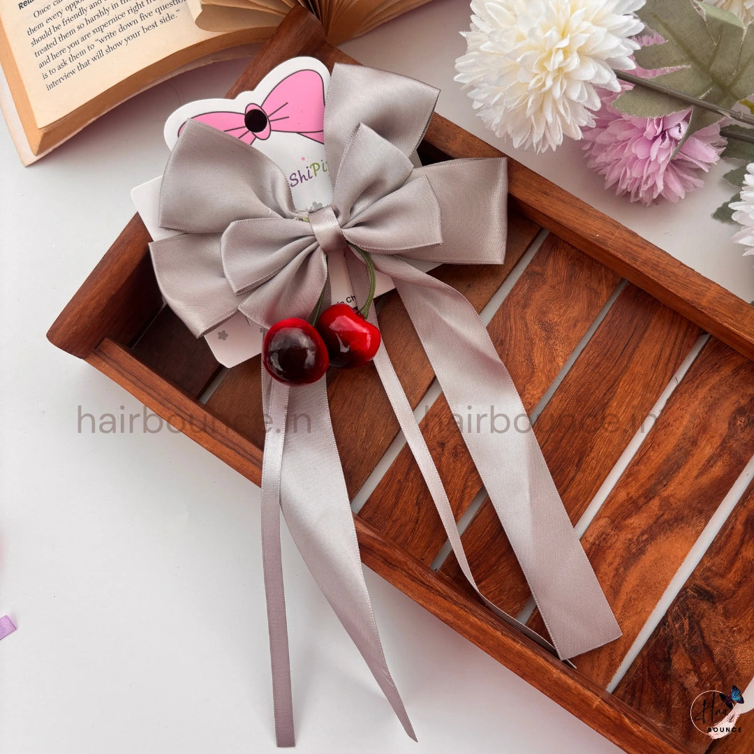 Cherry Charm Satin Bow Clip